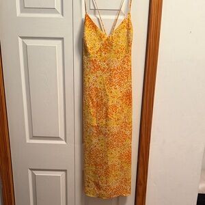 Lulu's Sunny Yellow and Orange Midi Dress